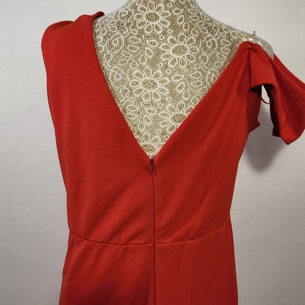 ABS Allen Schwartz Dress Gown Evening Red Deep V-Neck Knit Sleeveless Plus 24 - Picture 9 of 14